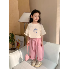 纯棉女童洋气短袖T恤夏装新款百搭圆领印花休闲百搭上衣