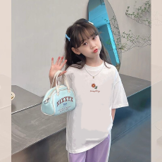 纯棉女童洋气短袖T恤夏装新款百搭圆领印花休闲百搭上衣