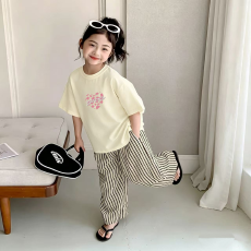 批发纯棉<b class='q'>女</b><b class='q'>童</b>洋气短袖T恤夏装新款百搭圆领印花休闲百搭上衣