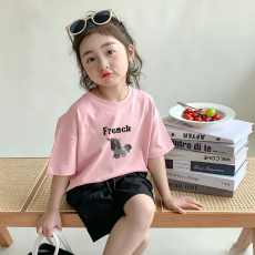 批发纯棉<b class='q'>女</b><b class='q'>童</b>洋气短袖T恤夏装新款百搭圆领印花休闲百搭上衣