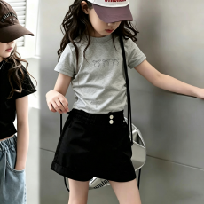批发1*1纯棉高弹力<b class='q'>女</b><b class='q'>童</b>短袖t恤夏季新款抽褶短款收腰百搭洋气T恤