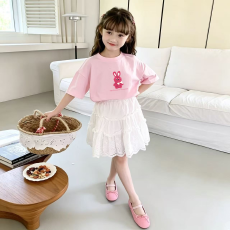 批发纯棉<b class='q'>女</b><b class='q'>童</b>洋气短袖T恤夏装新款百搭圆领印花休闲百搭上衣