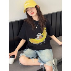 批发纯棉<b class='q'>女</b><b class='q'>童</b>洋气短袖T恤夏装新款百搭圆领印花休闲百搭上衣