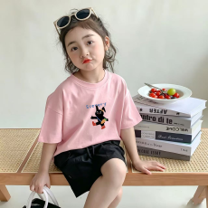 批发纯棉<b class='q'>女</b><b class='q'>童</b>洋气短袖T恤夏装新款百搭圆领印花休闲百搭上衣