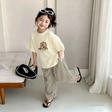 批发纯棉<b class='q'>女</b><b class='q'>童</b>洋气短袖T恤夏装新款百搭圆领印花休闲百搭上衣