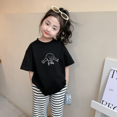 批发纯棉<b class='q'>女</b><b class='q'>童</b>洋气短袖T恤夏装新款百搭圆领印花休闲百搭上衣