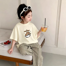批发纯棉<b class='q'>女</b><b class='q'>童</b>洋气短袖T恤夏装新款百搭圆领印花休闲百搭上衣
