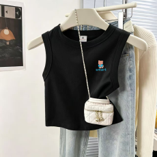 批发1*1纯棉高弹力儿童背心夏季新款趣味洋气休闲百搭无袖上衣