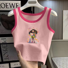 批发1*1纯棉高弹力女童撞色背心夏季新款多巴胺百搭时尚无袖上衣