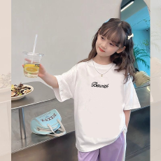 批发纯棉女童洋气短袖T恤夏装新款百搭圆领印花休闲百搭上衣