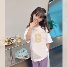批发纯棉<b class='q'>女</b><b class='q'>童</b>洋气短袖T恤夏装新款百搭圆领印花休闲百搭上衣