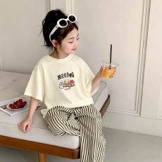 批发纯棉<b class='q'>女</b><b class='q'>童</b>洋气短袖T恤夏装新款百搭圆领印花休闲百搭上衣