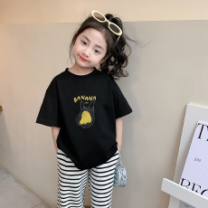 批发纯棉<b class='q'>女</b><b class='q'>童</b>洋气短袖T恤夏装新款百搭圆领印花休闲百搭上衣