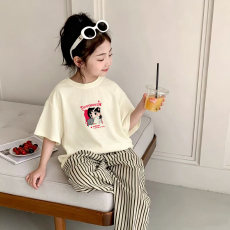 批发纯棉<b class='q'>女</b><b class='q'>童</b>洋气短袖T恤夏装新款<b class='q'>百搭</b>圆领印花休闲<b class='q'>百搭</b>上衣