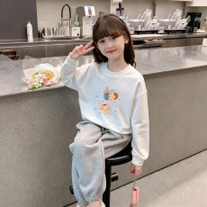 纯棉 带螺纹袖口女童长袖T恤新款儿童洋气圆领百搭t恤
