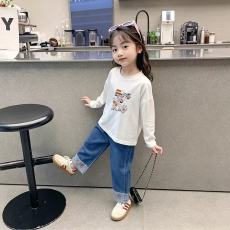 纯棉女童长袖T恤春秋新款韩版儿童洋气宝宝时髦百搭上衣