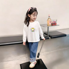 纯棉女童长袖T恤春秋新款韩版儿童洋气宝宝时髦百搭上衣