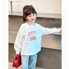 批发纯棉 带螺纹袖口女童<b class='q'>长袖</b><b class='q'>T</b><b class='q'>恤</b>新款<b class='q'>儿童</b>洋气圆领百搭<b class='q'>t</b><b class='q'>恤</b>