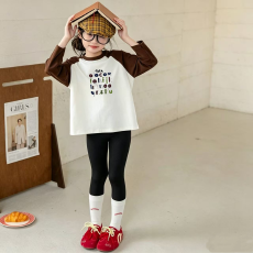 批发纯棉女童插肩<b class='q'>长袖</b><b class='q'>T</b><b class='q'>恤</b>秋装新款<b class='q'>儿童</b>宽松洋气<b class='q'>T</b><b class='q'>恤</b>拼色百搭上衣