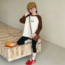 批发纯棉女童插肩<b class='q'>长袖</b><b class='q'>T</b><b class='q'>恤</b>秋装新款<b class='q'>儿童</b>宽松洋气<b class='q'>T</b><b class='q'>恤</b>拼色百搭上衣