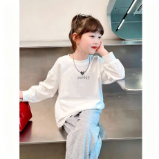 批发纯棉 带螺纹袖口<b class='q'>女</b><b class='q'>童</b>长袖T恤<b class='q'>新款</b>儿童洋气圆领百搭t恤