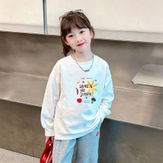 批发纯棉 带螺纹袖口<b class='q'>女</b><b class='q'>童</b>长袖T恤<b class='q'>新款</b>儿童洋气圆领百搭t恤