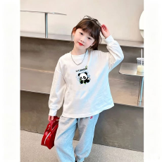 批发纯棉 带螺纹袖口<b class='q'>女</b><b class='q'>童</b>长袖T恤<b class='q'>新款</b>儿童洋气圆领百搭t恤