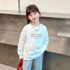 批发纯棉 带螺纹袖口<b class='q'>女</b><b class='q'>童</b>长袖T恤<b class='q'>新款</b>儿童洋气圆领百搭t恤