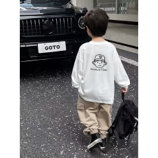 批发纯棉 带螺纹袖口男童长袖T恤春<b class='q'>秋</b>装新款儿童时尚圆领百搭t恤