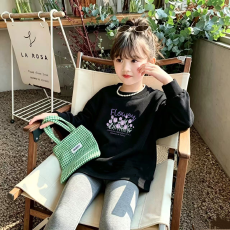 批发纯棉 带螺纹袖口女童长袖T恤新款儿童洋气圆领百搭t恤