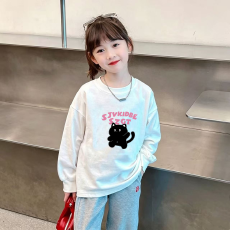 批发纯棉 带螺纹袖口女童长袖T恤新款儿童洋气圆领百搭t恤