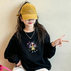 批发纯棉 带螺纹袖口女童长袖T恤新款儿童洋气圆领百搭t恤