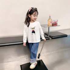 纯棉女童长袖T恤春秋新款韩版儿童洋气宝宝时髦百搭上衣