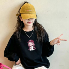 批发纯棉 带螺纹袖口<b class='q'>女童</b>长<b class='q'>袖</b>T恤新款儿童洋气圆领百搭t恤