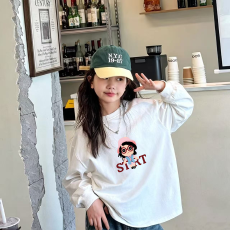 批发纯棉 带螺纹袖口<b class='q'>女童</b>长<b class='q'>袖</b>T恤新款儿童洋气圆领百搭t恤
