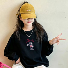 批发纯棉 带螺纹袖口女童长袖T恤新款儿童洋气圆领百搭t恤