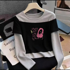 批发女童韩版长袖T恤<b class='q'>春</b>秋新款修身拼接假两件百搭洋气打底衫