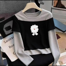 批发女童韩版长袖T恤<b class='q'>春</b>秋新款修身拼接假两件百搭洋气打底衫
