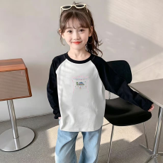 批发纯棉女童插肩长袖<b class='q'>T</b><b class='q'>恤</b>秋装新款<b class='q'>儿童</b>宽松洋气<b class='q'>T</b><b class='q'>恤</b>拼色百搭上衣