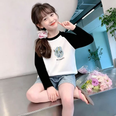 批发纯棉女童插肩长袖<b class='q'>T</b><b class='q'>恤</b>秋装新款<b class='q'>儿童</b>宽松洋气<b class='q'>T</b><b class='q'>恤</b>拼色百搭上衣