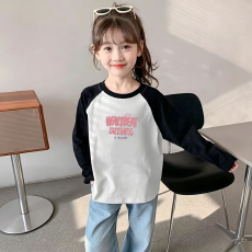 批发纯棉女童插肩长袖<b class='q'>T</b><b class='q'>恤</b>秋装新款<b class='q'>儿童</b>宽松洋气<b class='q'>T</b><b class='q'>恤</b>拼色百搭上衣