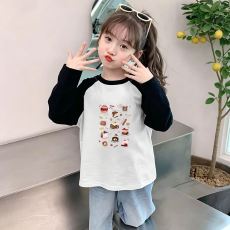 批发纯棉女童插肩长袖<b class='q'>T</b><b class='q'>恤</b>秋装新款<b class='q'>儿童</b>宽松洋气<b class='q'>T</b><b class='q'>恤</b>拼色百搭上衣