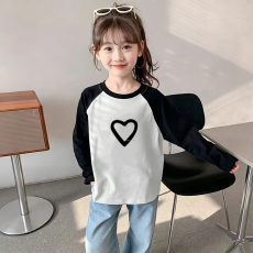批发纯棉女童插肩长袖<b class='q'>T</b><b class='q'>恤</b>秋装新款<b class='q'>儿童</b>宽松洋气<b class='q'>T</b><b class='q'>恤</b>拼色百搭上衣