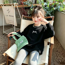 纯棉 带螺纹袖口女童长袖T恤新款儿童洋气圆领百搭t恤