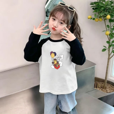 批发纯棉<b class='q'>女童</b>插肩<b class='q'>长袖</b><b class='q'>T</b><b class='q'>恤</b>秋装新款儿童宽松洋气<b class='q'>T</b><b class='q'>恤</b>拼色百搭上衣