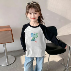 批发纯棉<b class='q'>女童</b>插肩<b class='q'>长袖</b><b class='q'>T</b><b class='q'>恤</b>秋装新款儿童宽松洋气<b class='q'>T</b><b class='q'>恤</b>拼色百搭上衣