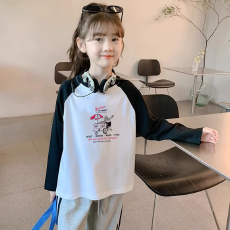 批发纯棉<b class='q'>女童</b>插肩<b class='q'>长袖</b><b class='q'>T</b><b class='q'>恤</b>秋装新款儿童宽松洋气<b class='q'>T</b><b class='q'>恤</b>拼色百搭上衣