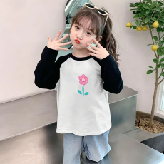 批发纯棉<b class='q'>女童</b>插肩<b class='q'>长袖</b><b class='q'>T</b><b class='q'>恤</b>秋装新款儿童宽松洋气<b class='q'>T</b><b class='q'>恤</b>拼色百搭上衣