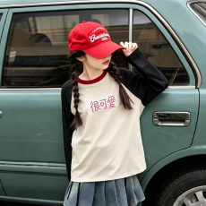 批发纯棉女童插肩长袖T恤<b class='q'>秋</b>装新款儿童宽松洋气T恤拼色百搭上衣