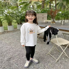 批发纯棉 带螺纹袖口女童长袖T恤新款儿童洋气圆领百搭t恤